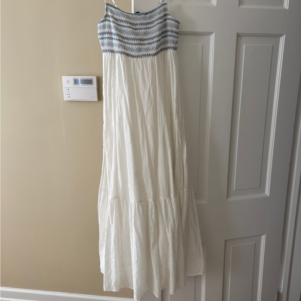 Zara White Dress with Blue Embroidery